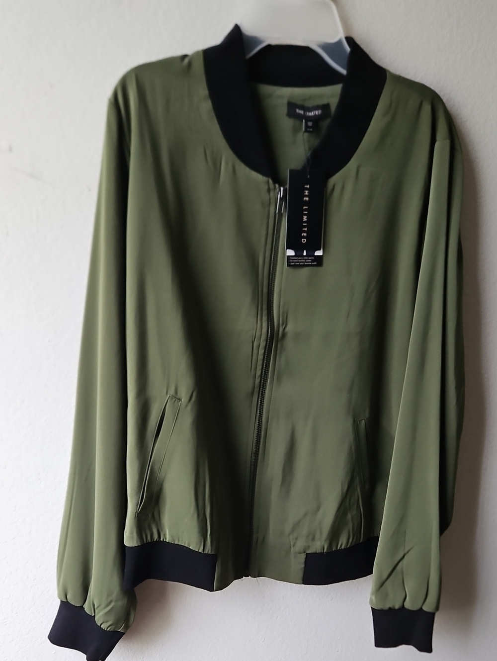 NWT The Limited Olive Bomber Jacket with Black Trim